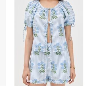 Saylor Rheese Block Print Top + Regan Block Print Shorts Set Coastal size XL